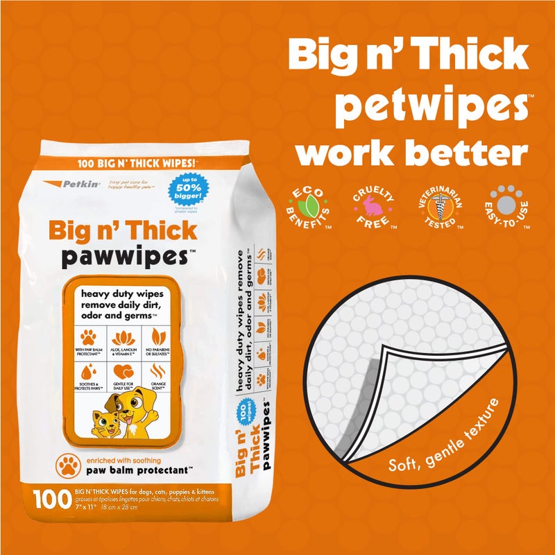 Petkin Big N' Thick Paw Wipes for Dogs, 100 Large Wipes - Clean Dirty Paws After Muddy Walks, with Paw Balm Protectant - Keep Floors and Furniture Clean - Ideal for Home or Travel - Orange Scent - Image 4